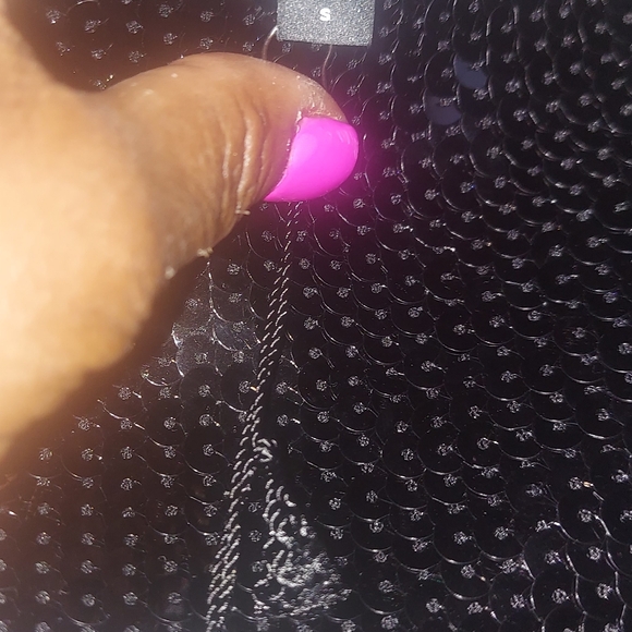 EXPRESS fav Black sequin stretchy midi skirt with feather detail at bottom - Picture 8 of 11